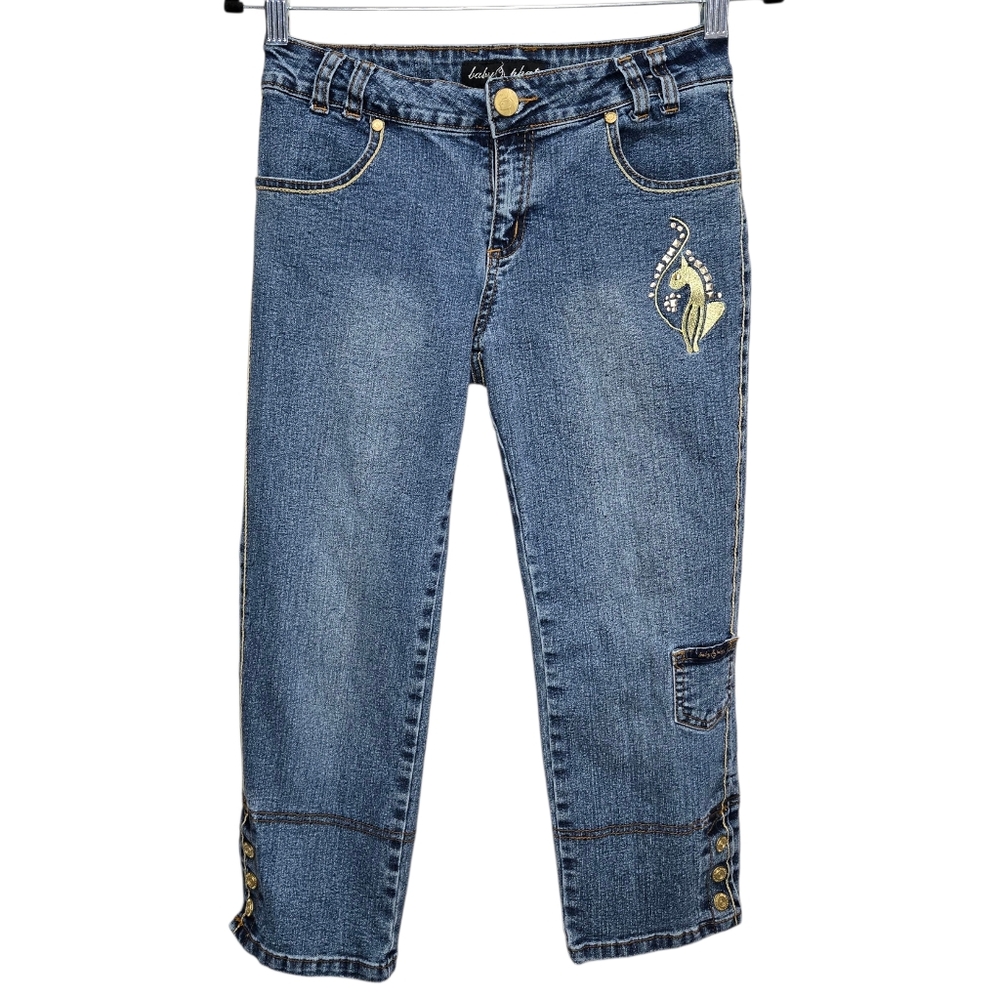 Baby Phat Girlz Blue Cropped Jeans with Embroidery